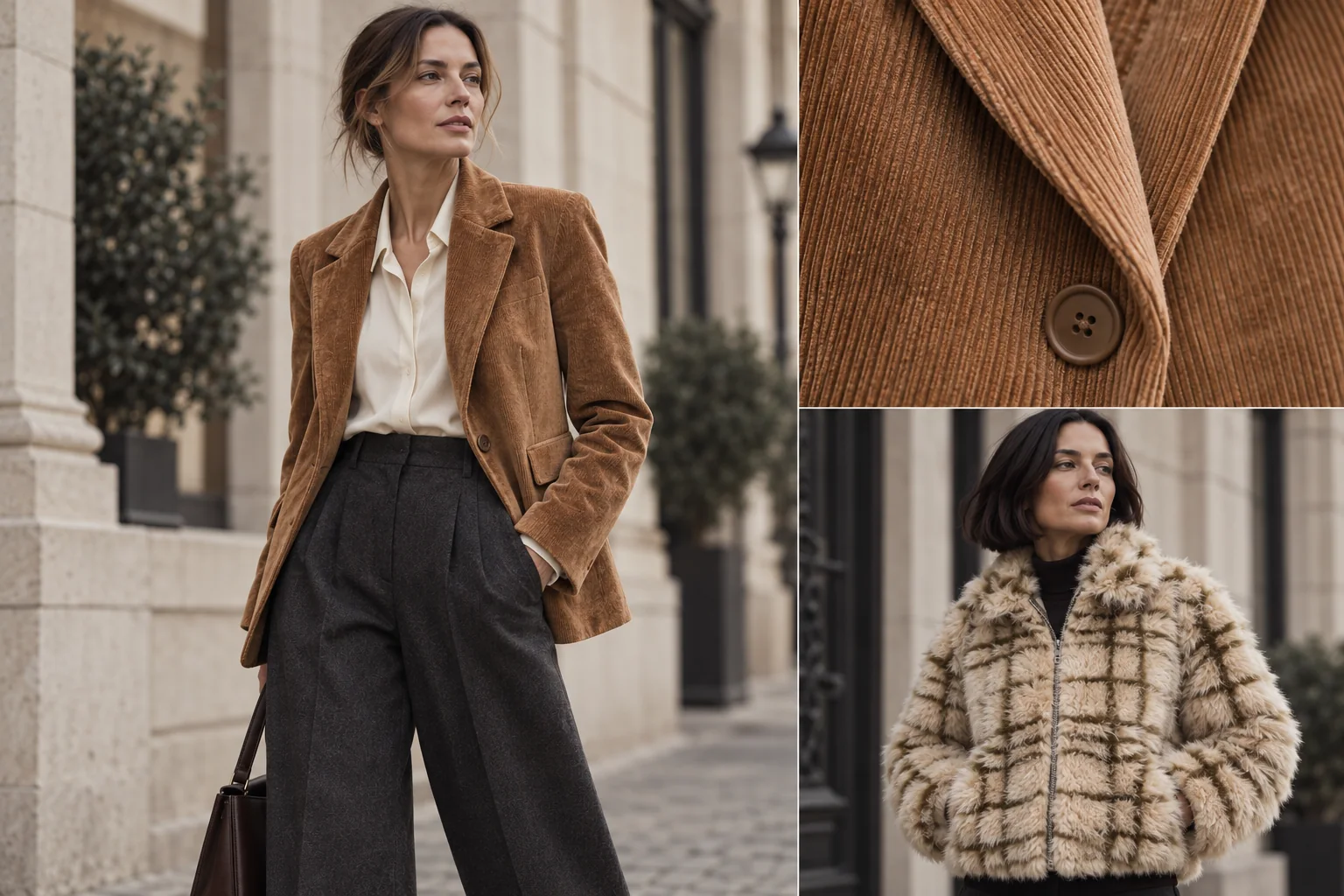 Cordblazer von Catnoir und Kunstfelljacke von YAYA