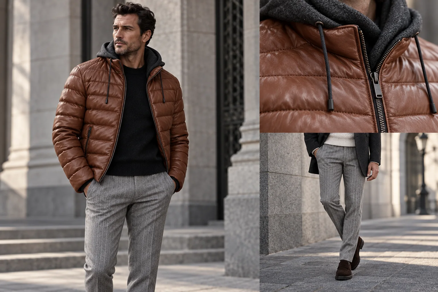 Lederjacke von Milestone und Wollhose von Alberto